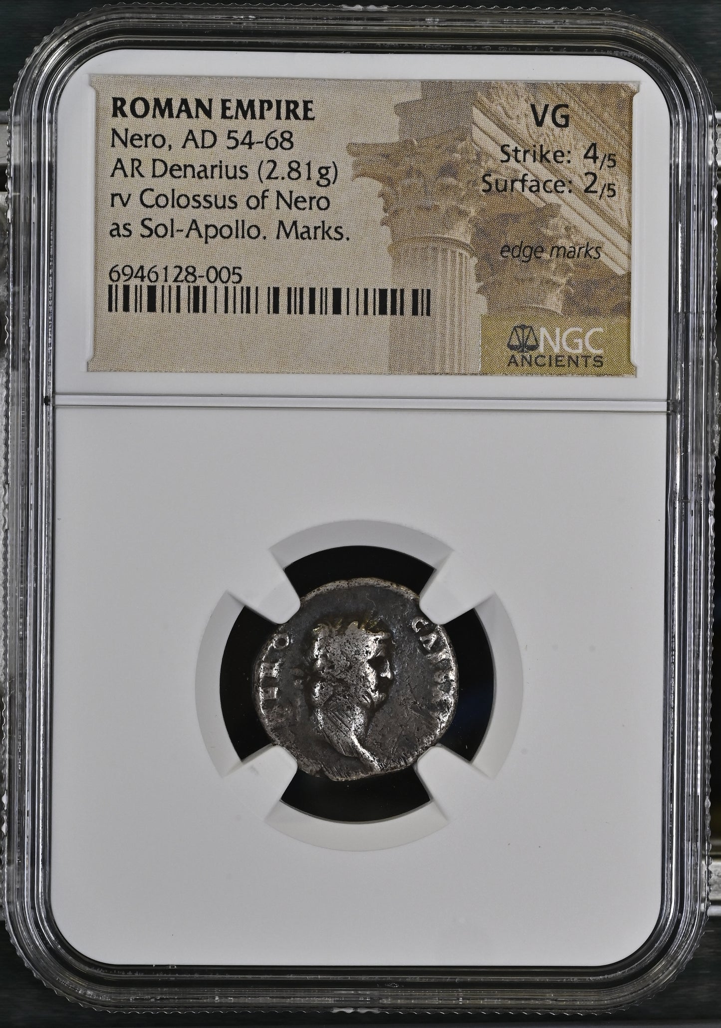 Roman Empire - Nero - Silver Denarius - NGC VG - RIC:42