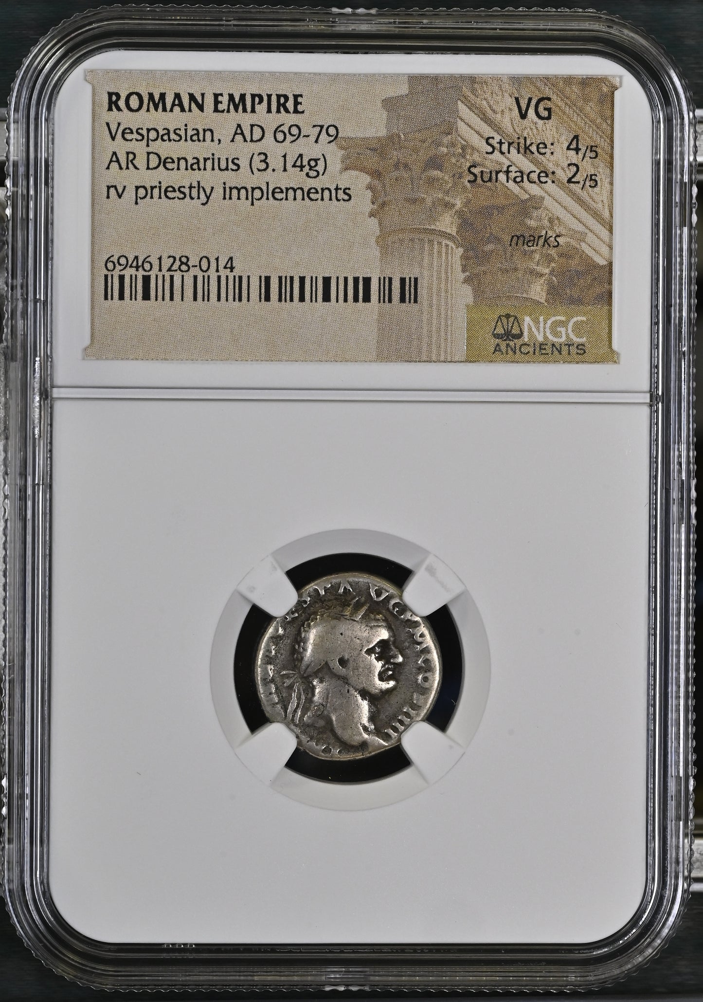 Roman Empire - Vespasian - Silver Denarius - NGC VG - RIC:42