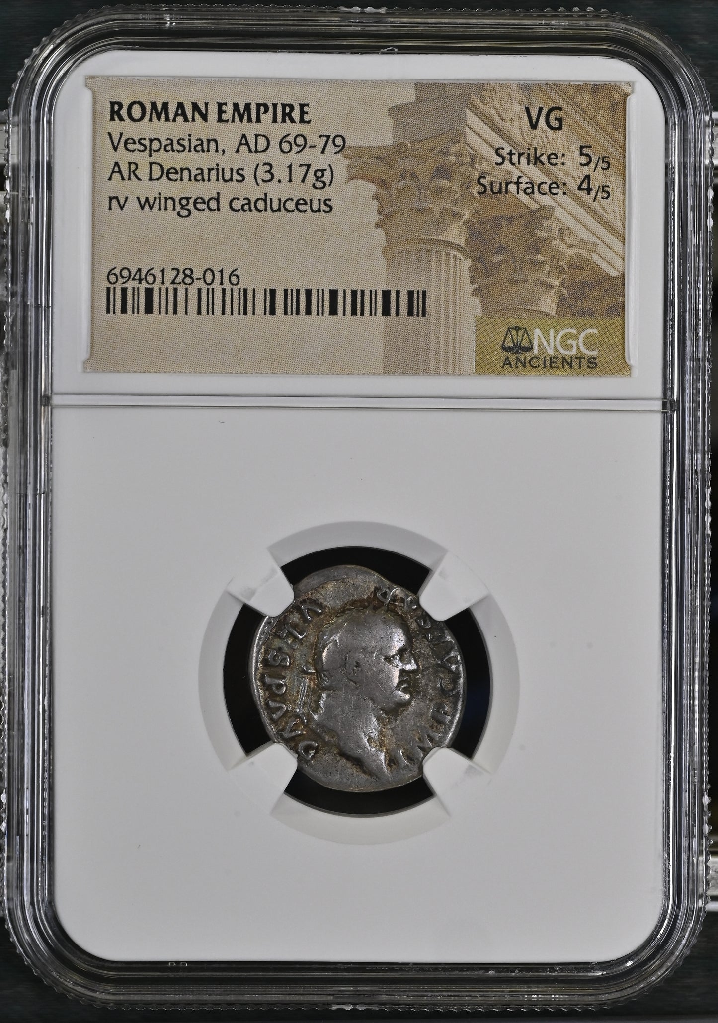 Roman Empire - Vespasian - Silver Denarius - NGC VG - RIC:43