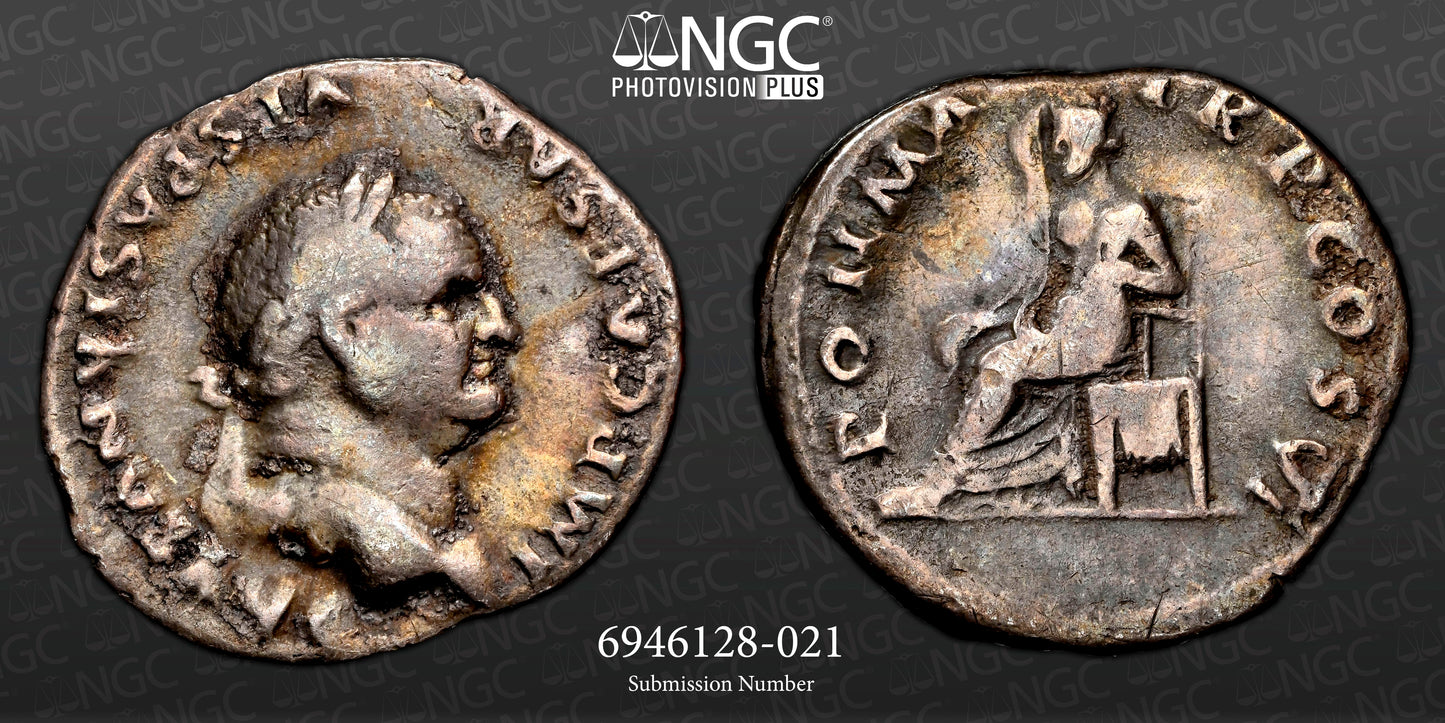Roman Empire - Vespasian - Silver Denarius - NGC F - RIC:91