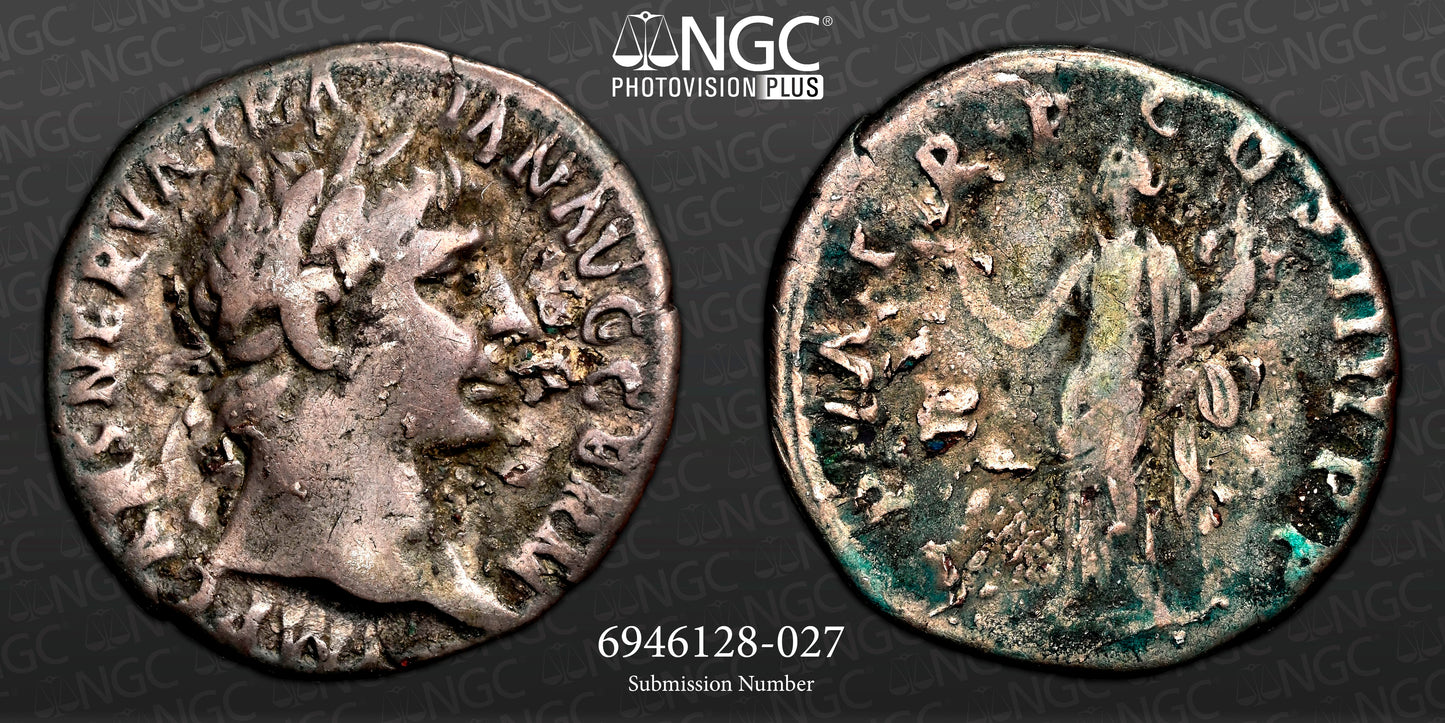 Roman Empire - Trajan - Plated Denarius - NGC F - RIC:56