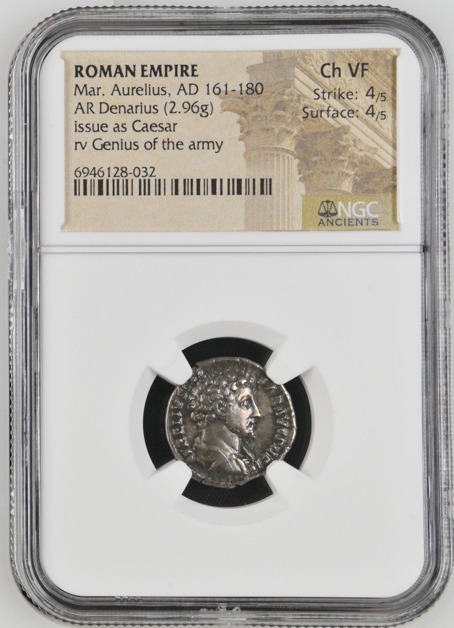 Roman Empire - Marcus Aurelius - Silver Denarius - NGC Ch VF - RIC:453b