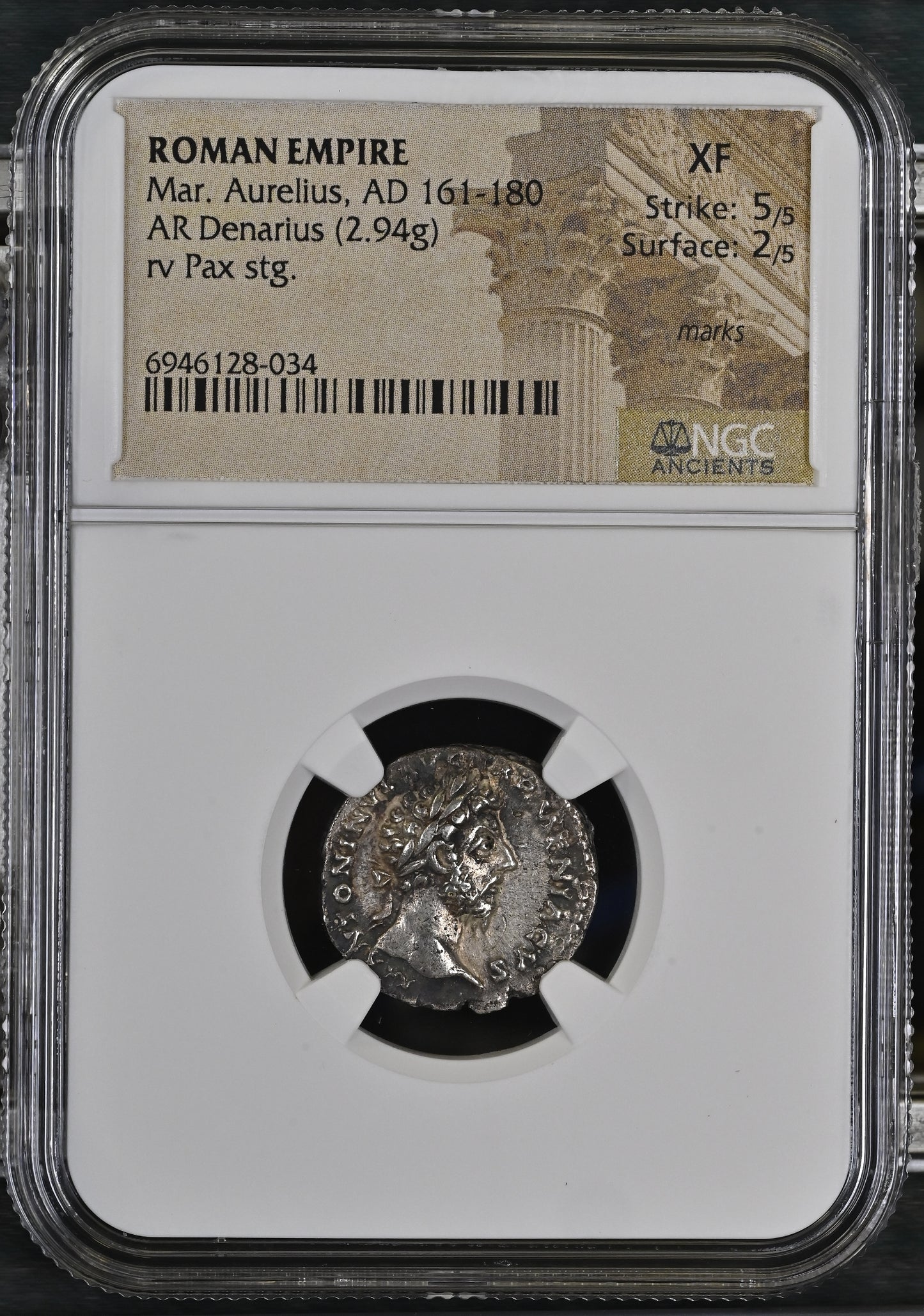 Roman Empire - Marcus Aurelius - Silver Denarius - NGC XF - RIC:146