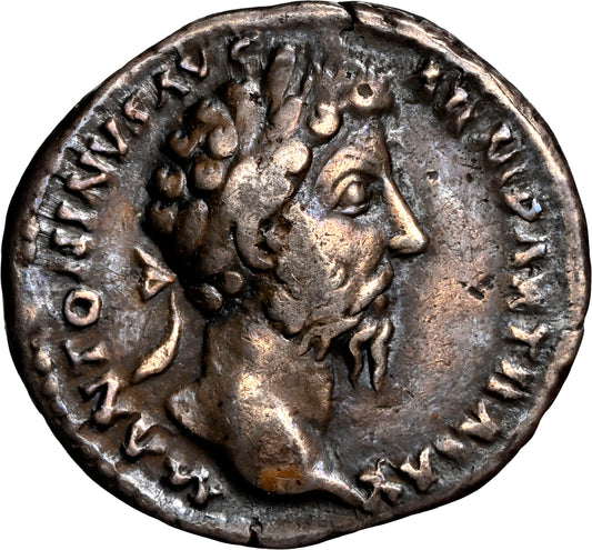 Roman Empire - Marcus Aurelius - Silver Denarius - NGC Ch F - RIC:178