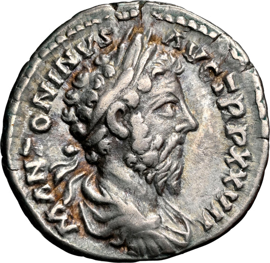 Roman Empire - Marcus Aurelius - Silver Denarius - NGC Ch VF - RIC:272