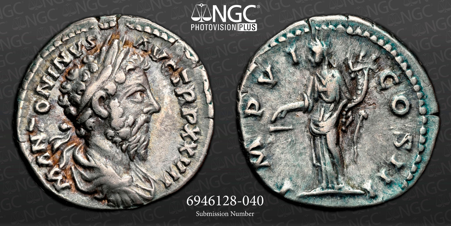 Roman Empire - Marcus Aurelius - Silver Denarius - NGC Ch VF - RIC:272