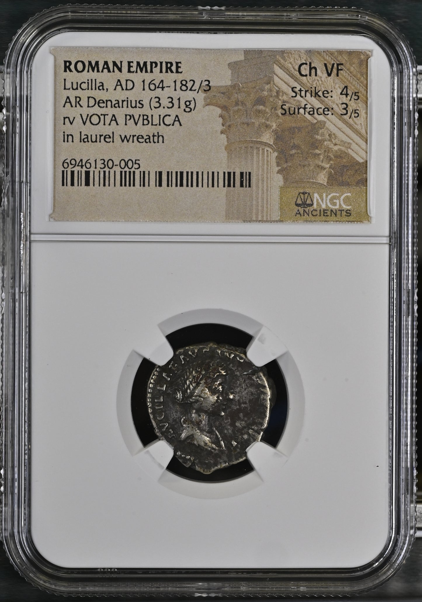 Roman Empire - Lucilla - Silver Denarius - NGC Ch VF - RIC 791