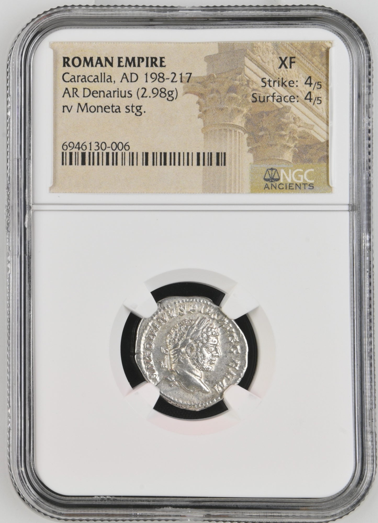 Roman Empire - Caracalla - Silver Denarius - NGC XF - RIC:308