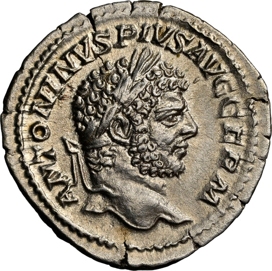Roman Empire - Caracalla - Silver Denarius - NGC AU - RIC:246