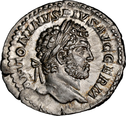 Roman Empire - Caracalla - Silver Denarius - NGC Ch AU - RIC:246