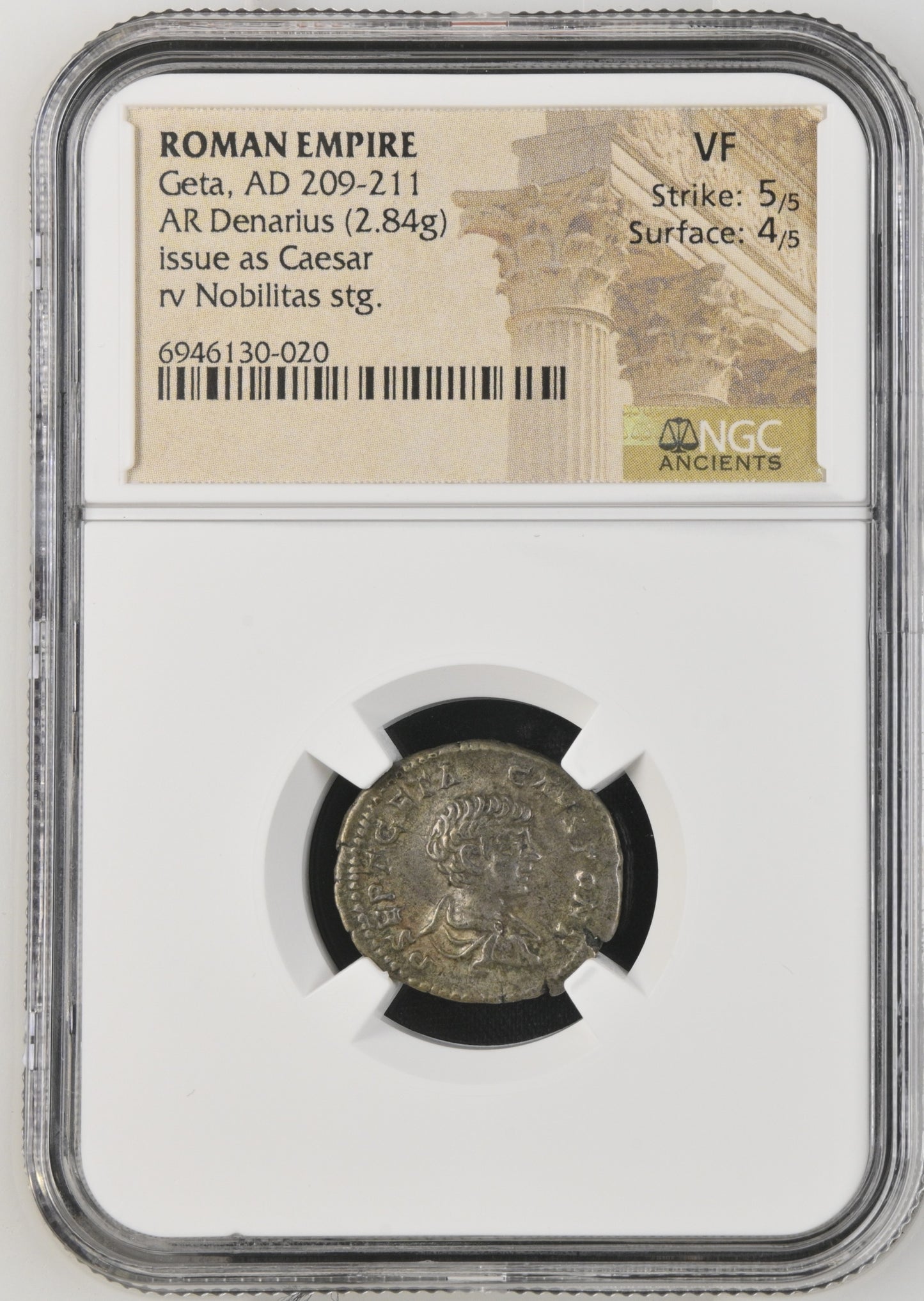 Roman Empire - Geta - Silver Denarius - NGC VF - RIC:13a