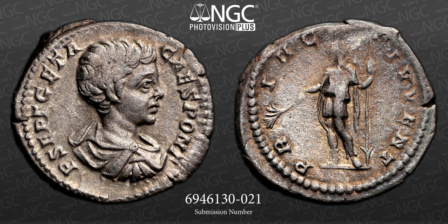 Roman Empire - Geta - Silver Denarius - NGC VF - RIC:15a