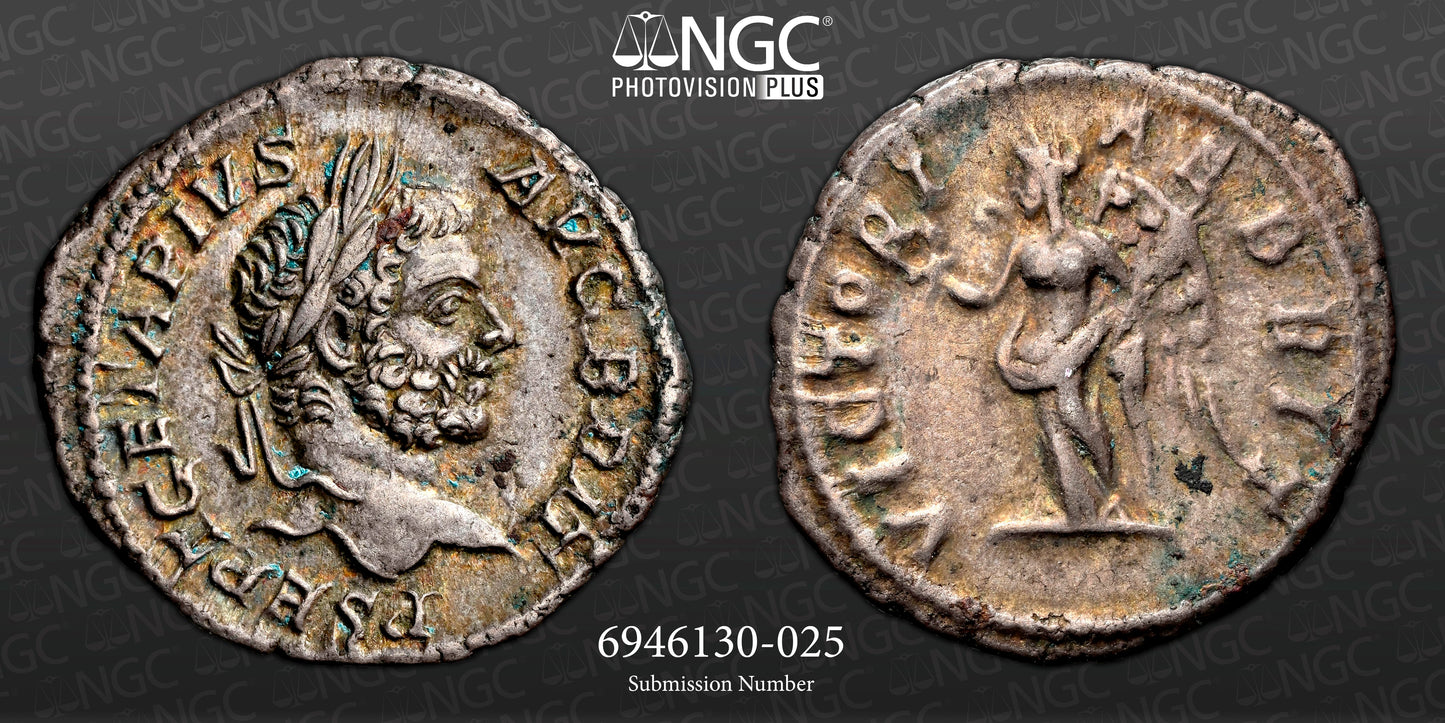 Roman Empire - Geta - Silver Denarius - NGC Ch XF - RIC:92