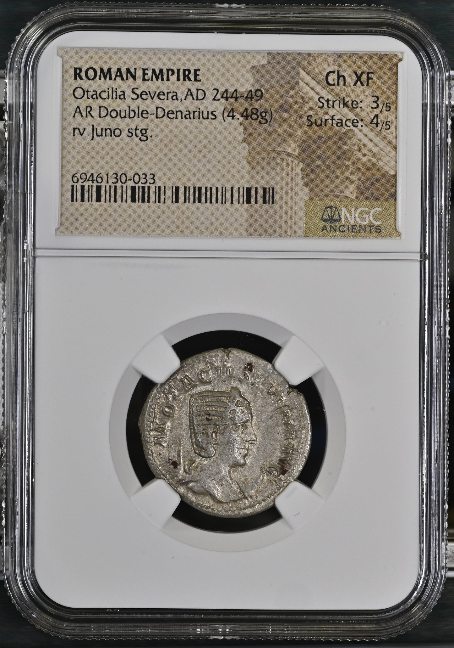 Roman Empire - Otacilia Severa - Silver Double-Denarius - NGC Ch XF - RIC:127