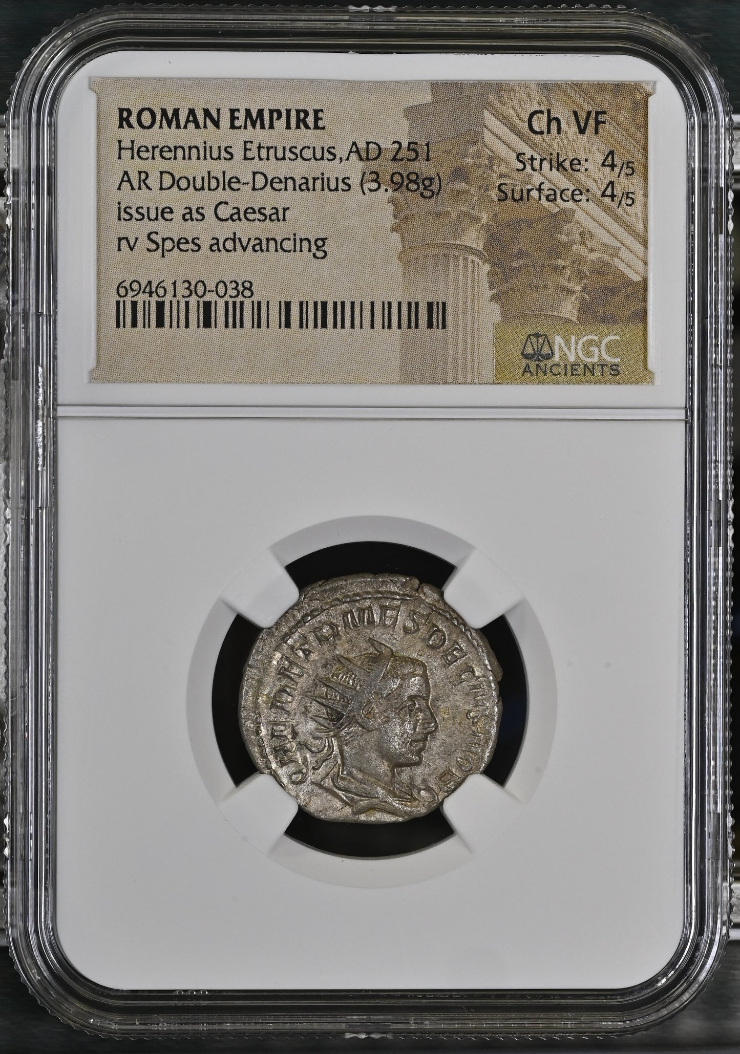 Roman Empire - Herennius Etruscus - Silver Double-Denarius - NGC Ch VF - RIC:149