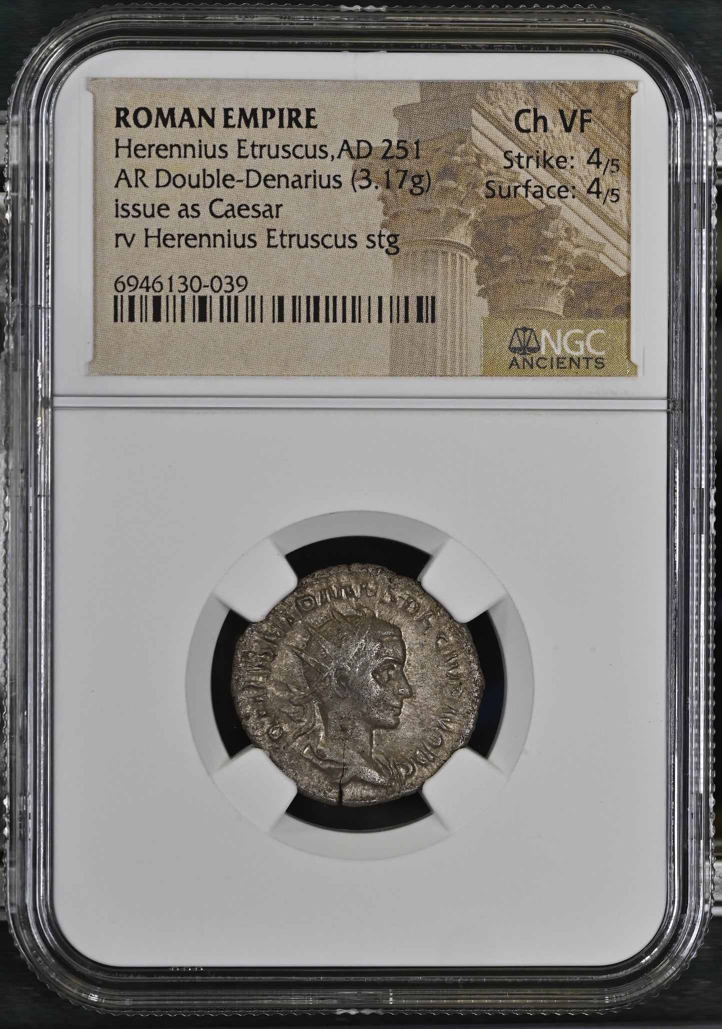 Roman Empire - Herennius Etruscus - Silver Double-Denarius - NGC Ch VF - RIC:147c