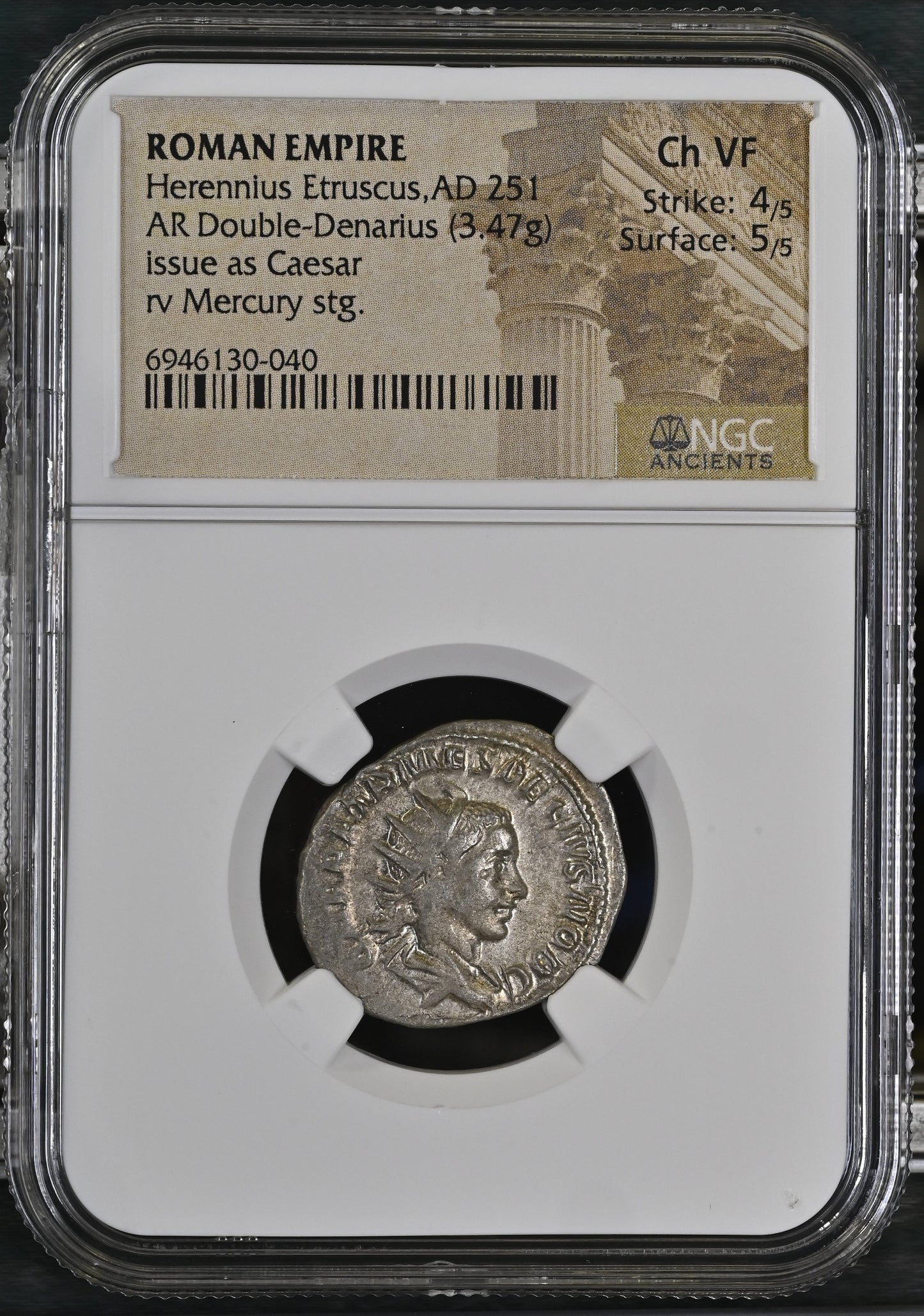 Roman Empire - Herennius Etruscus - Silver Double-Denarius - NGC Ch VF - RIC:142