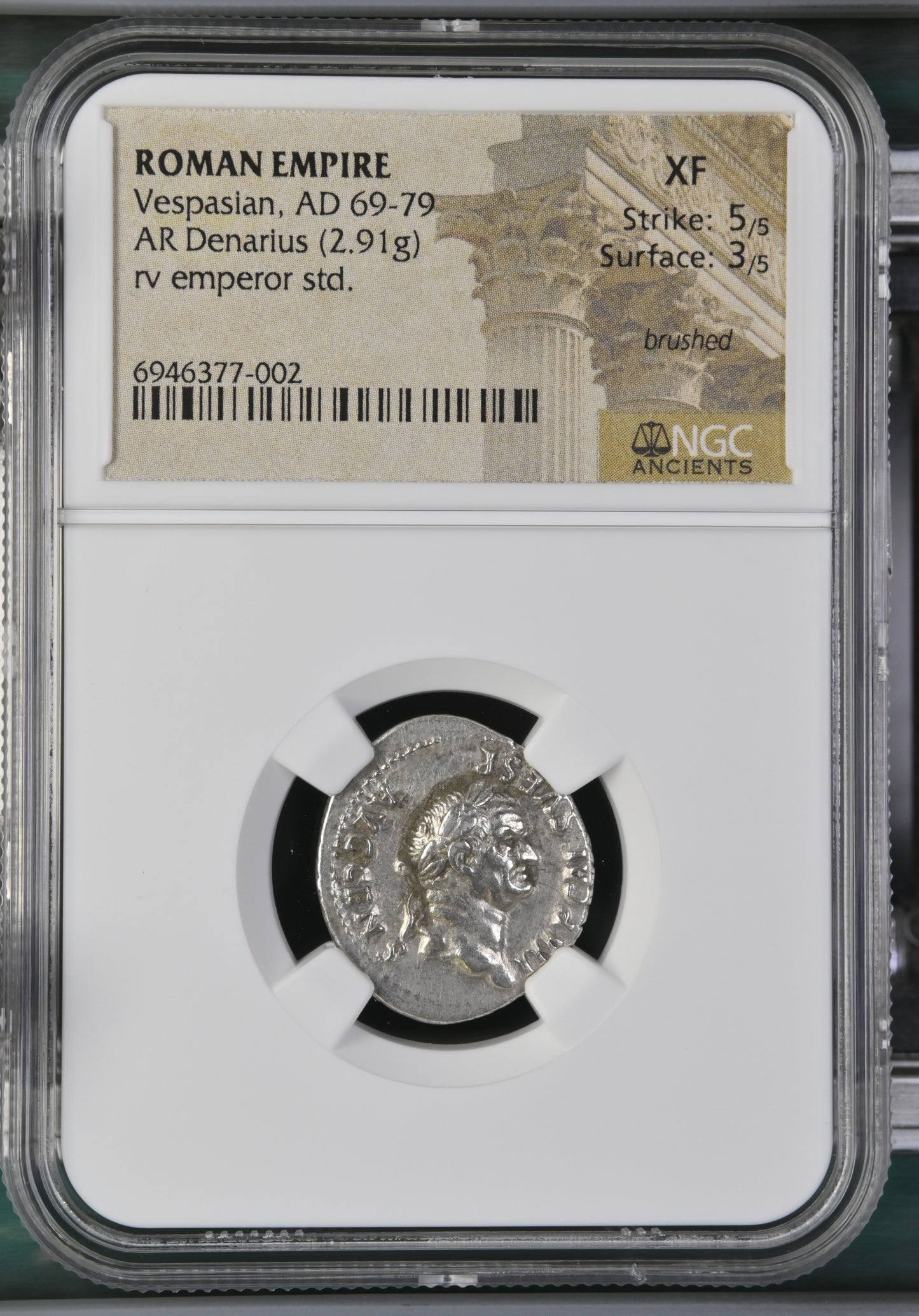 Roman Empire - Vespasian - Silver Denarius - NGC XF - RIC:545