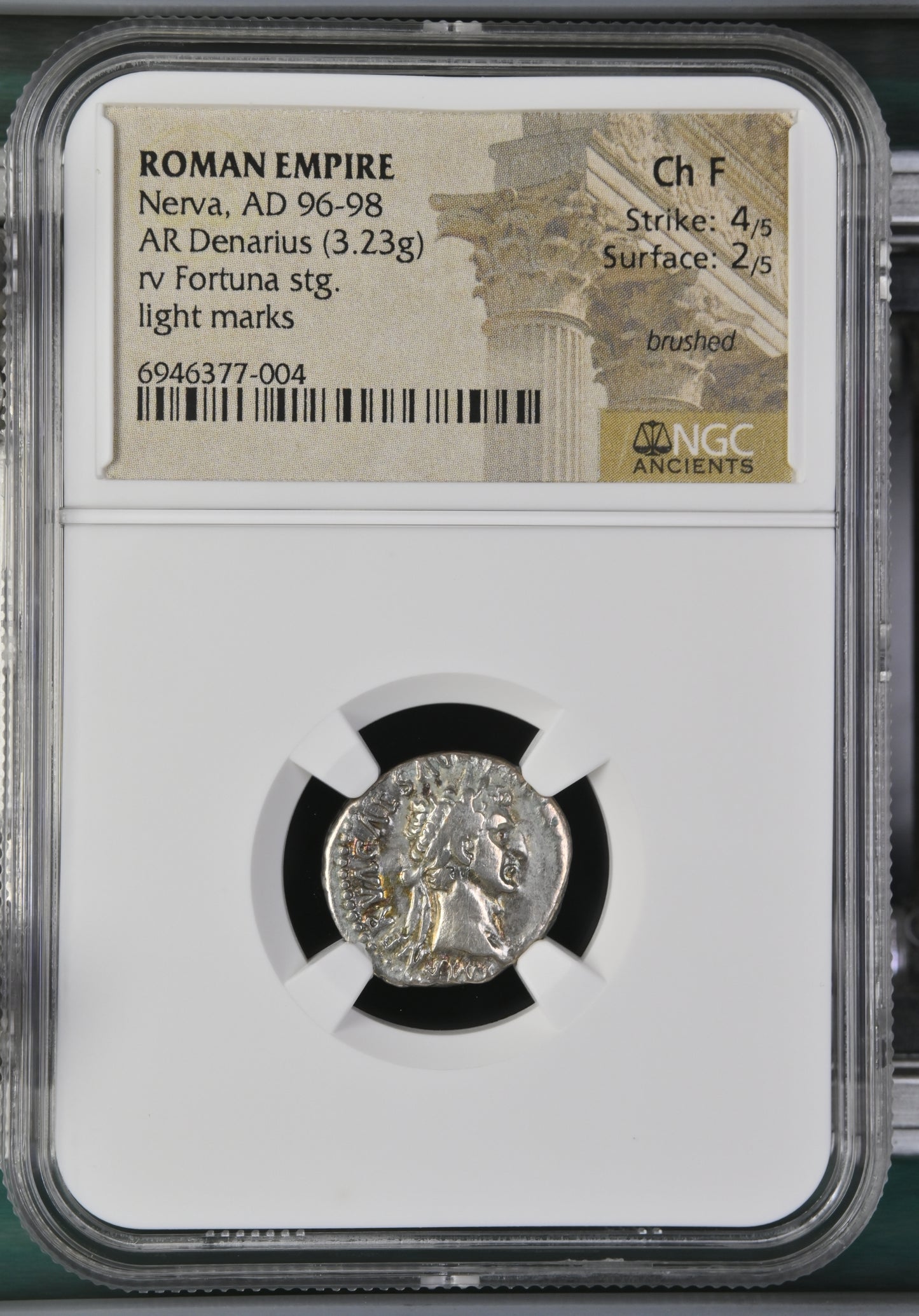 Roman Empire - Nerva - Silver Denarius - NGC Ch F - RIC:4