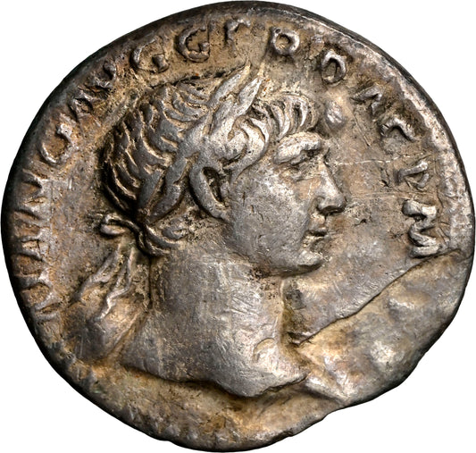 Roman Empire - Trajan - Plated Denarius - NGC Ch VF - RIC:131