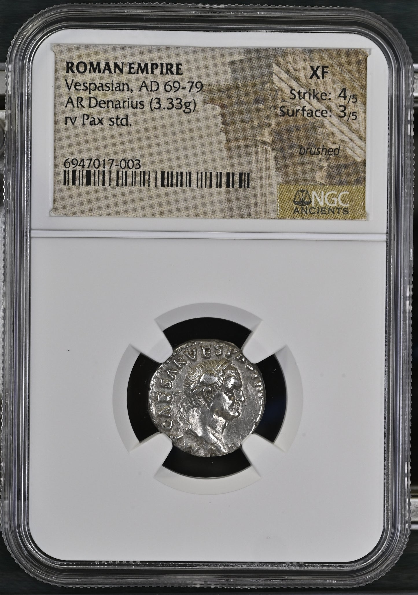 Roman Empire - Vespasian - Silver Denarius - NGC XF - RIC:129