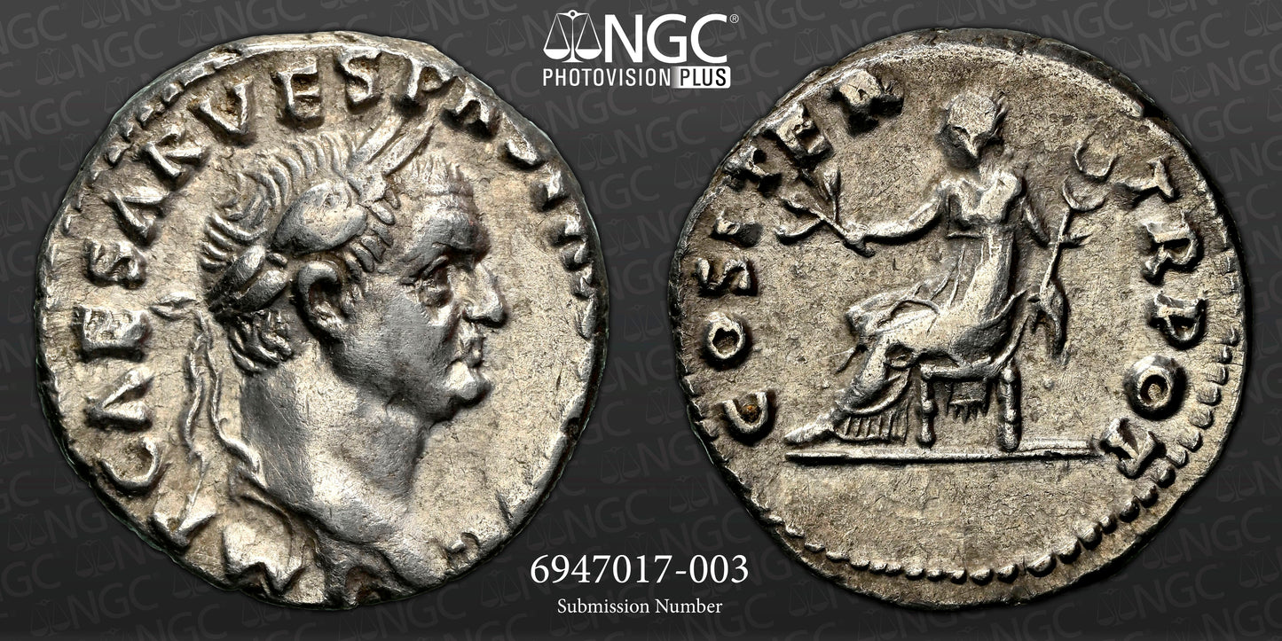 Roman Empire - Vespasian - Silver Denarius - NGC XF - RIC:129