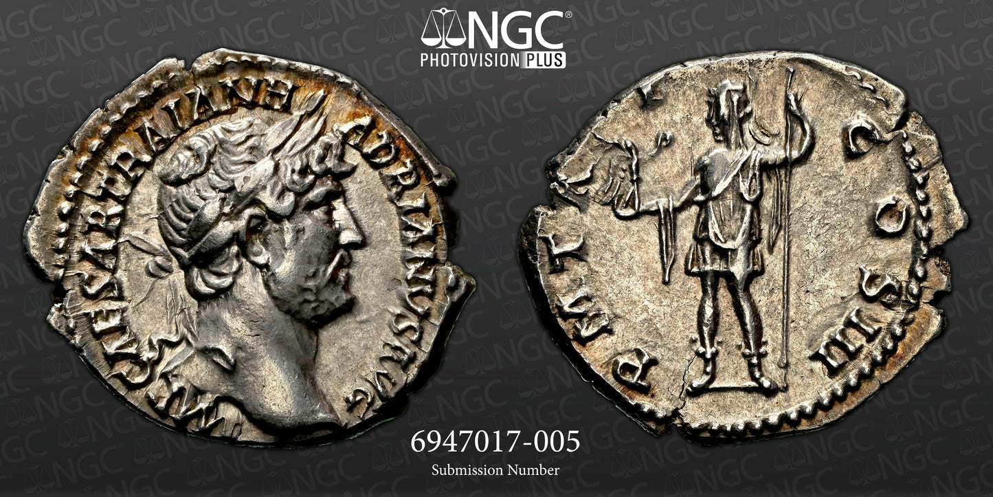 Roman Empire - Hadrian - Silver Denarius - NGC XF - RIC:597