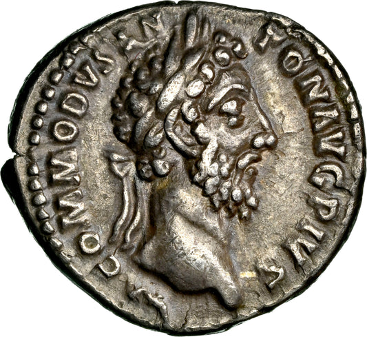 Roman Empire - Commodus - Silver Denarius - NGC Ch VF - RIC:73