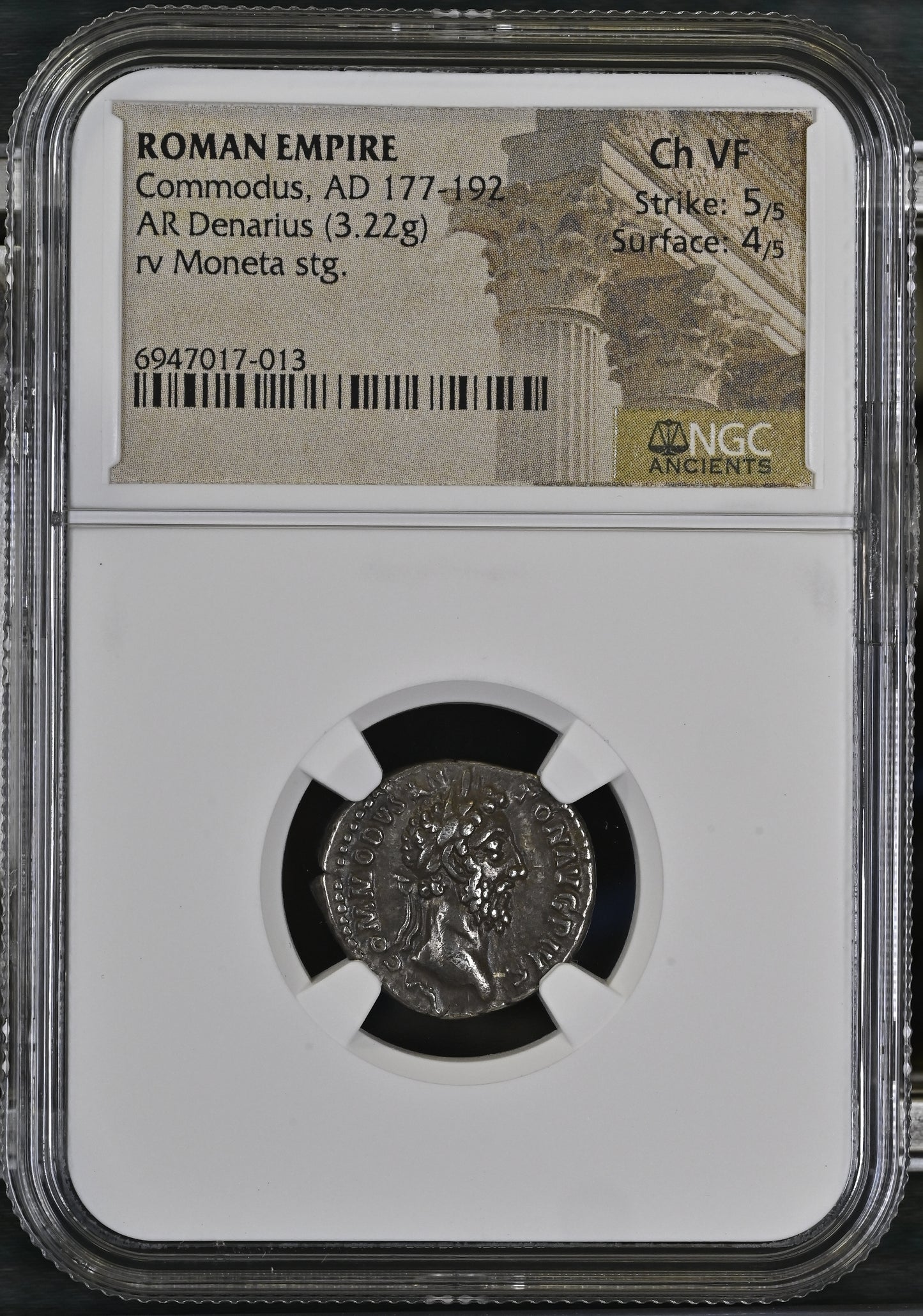 Roman Empire - Commodus - Silver Denarius - NGC Ch VF - RIC:73