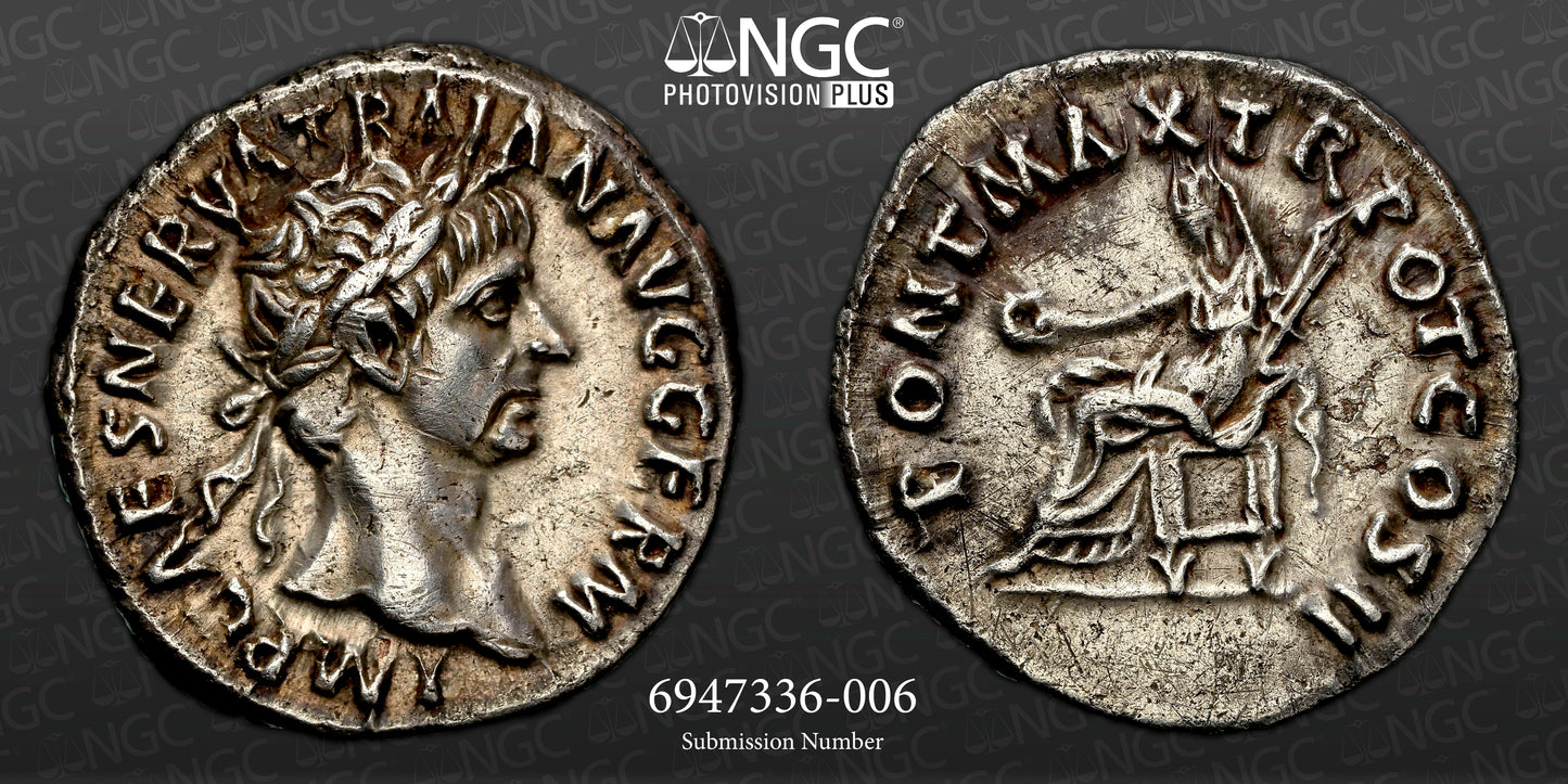 Roman Empire - Trajan - Silver Denarius - NGC XF - RIC:12