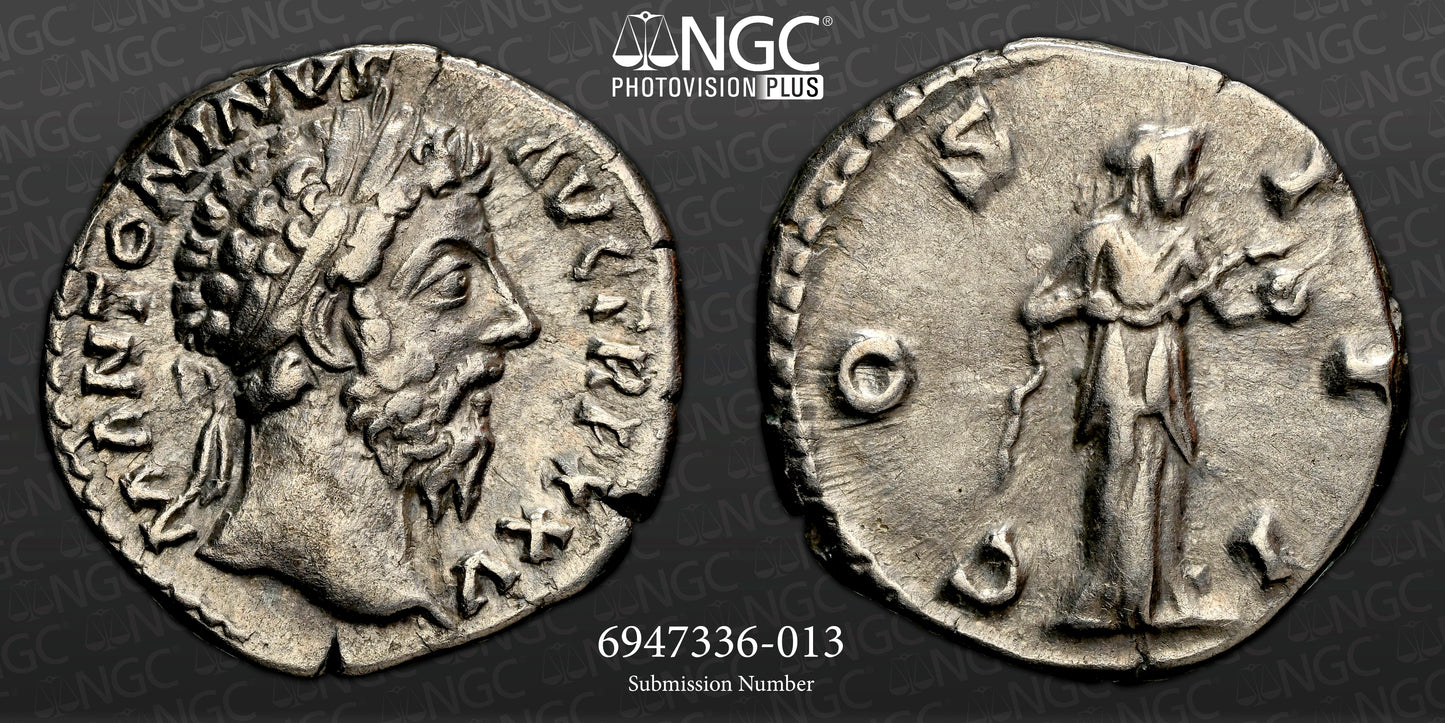 Roman Empire - Marcus Aurelius - Silver Denarius - NGC Ch VF - RIC:216