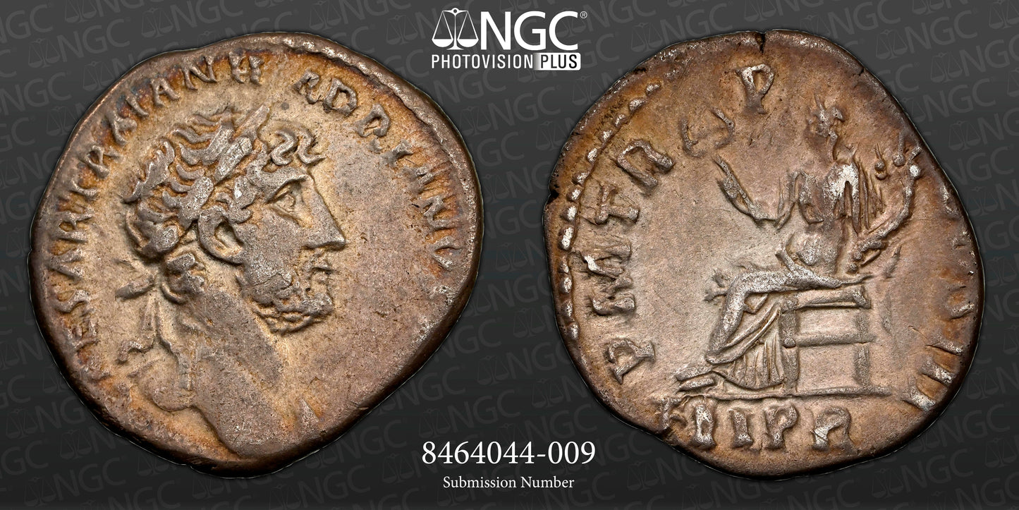 Roman Empire - Hadrian - Silver Denarius - NGC Ch VF - RIC:300