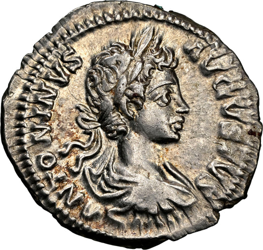 Roman Empire - Caracalla - Silver Denarius - NGC Ch XF - RIC:39a
