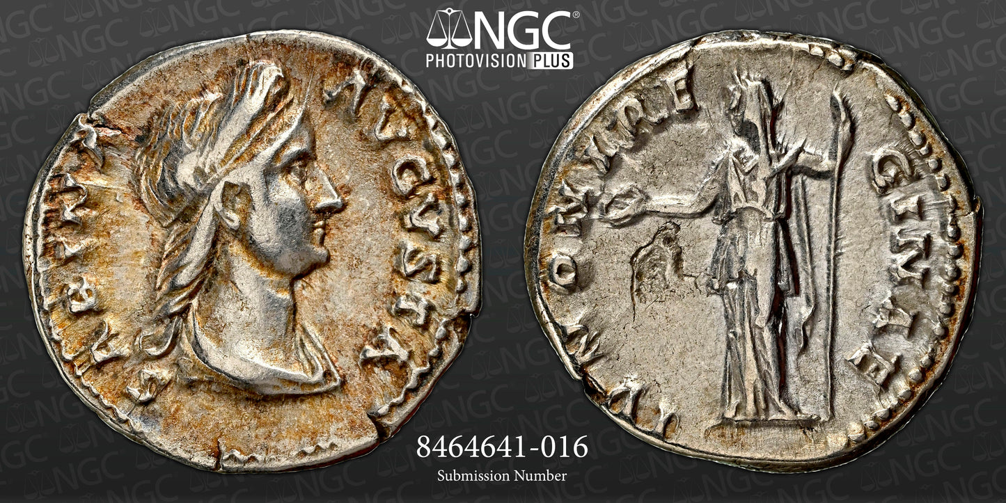 Roman Empire - Sabina - Silver Denarius - NGC Ch VF - RIC:2550