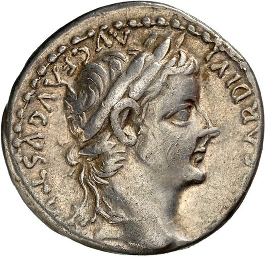 Roman Empire - Tiberius - Silver Denarius - NGC Ch VF - RIC:30