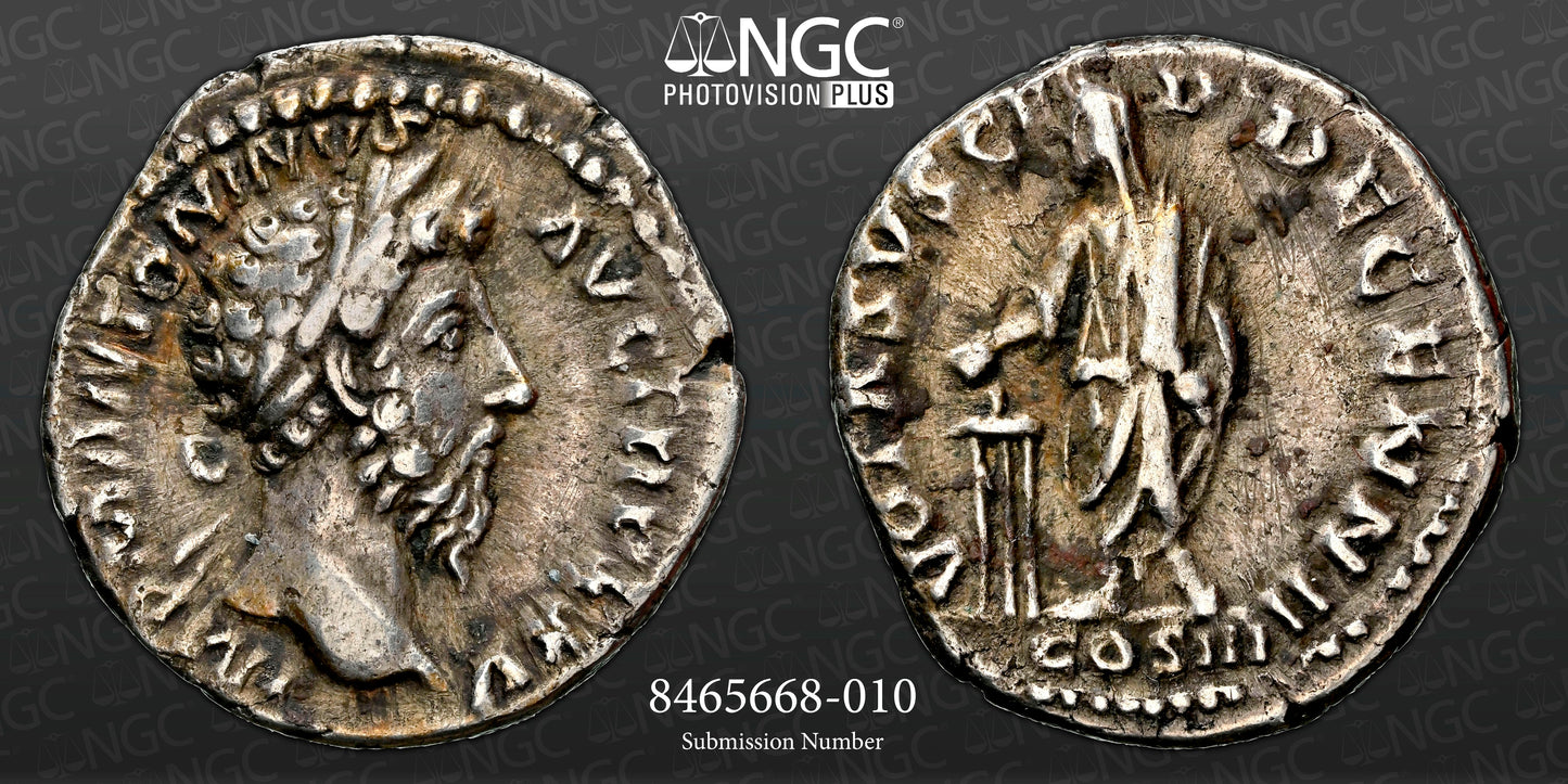 Roman Empire - Marcus Aurelius - Silver Denarius - NGC Ch VF - RIC:251