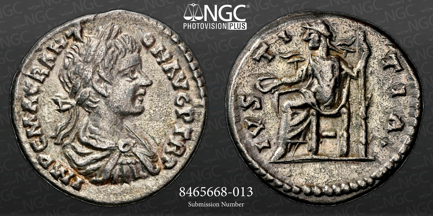 Roman Empire - Caracalla - Silver Denarius - NGC Ch XF - RIC:335