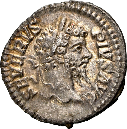 Roman Empire - Septimius Severus - Silver Denarius - NGC Ch XF - RIC:195