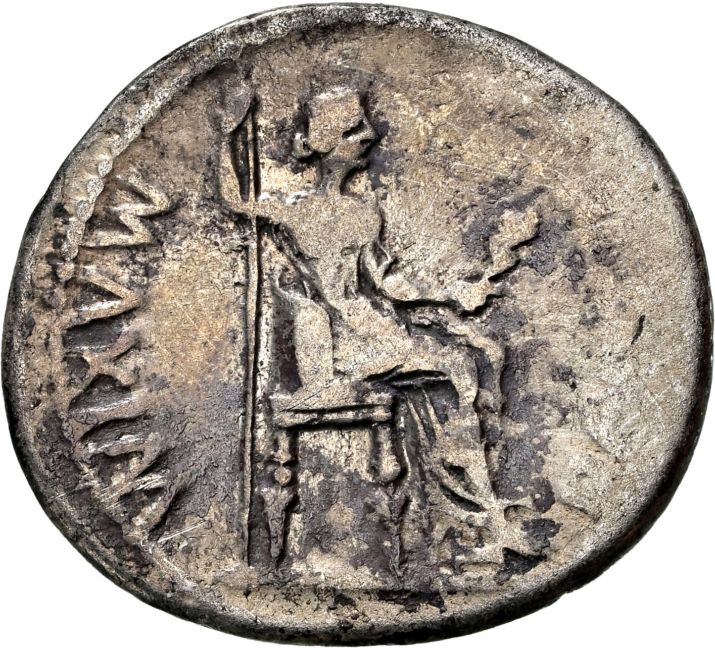 Roman Empire - Tiberius - Silver Denarius - NGC Ch F - RIC:30