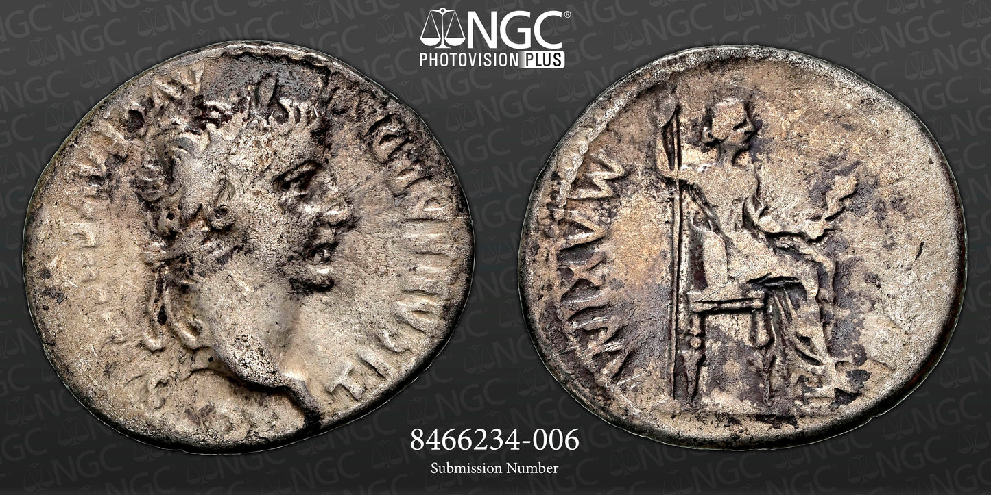 Roman Empire - Tiberius - Silver Denarius - NGC Ch F - RIC:30