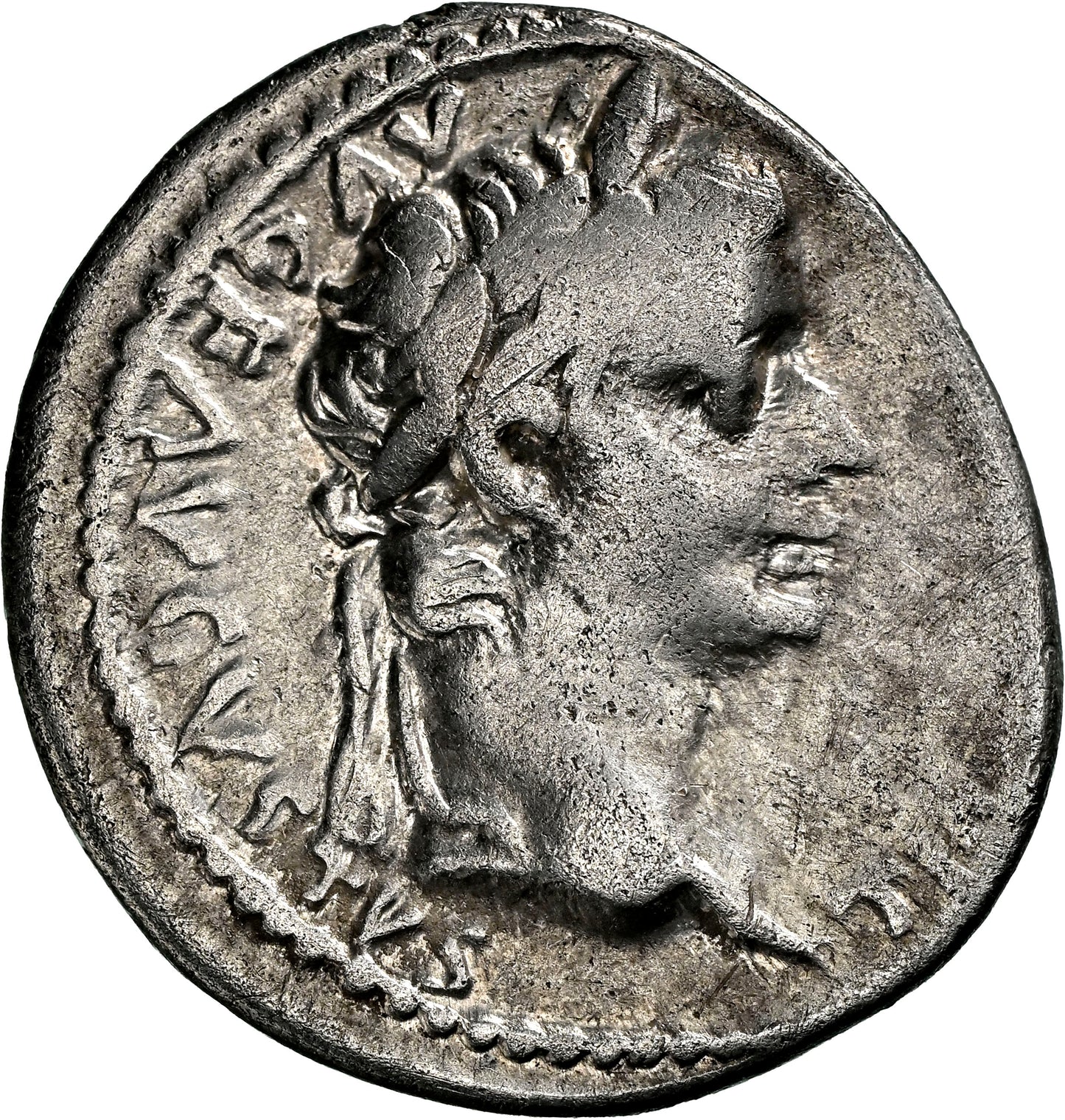 Roman Empire - Tiberius - Silver Denarius - NGC Ch F - RIC:30