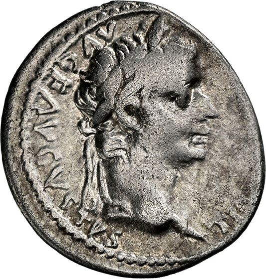 Roman Empire - Tiberius - Silver Denarius - NGC Ch F - RIC:30