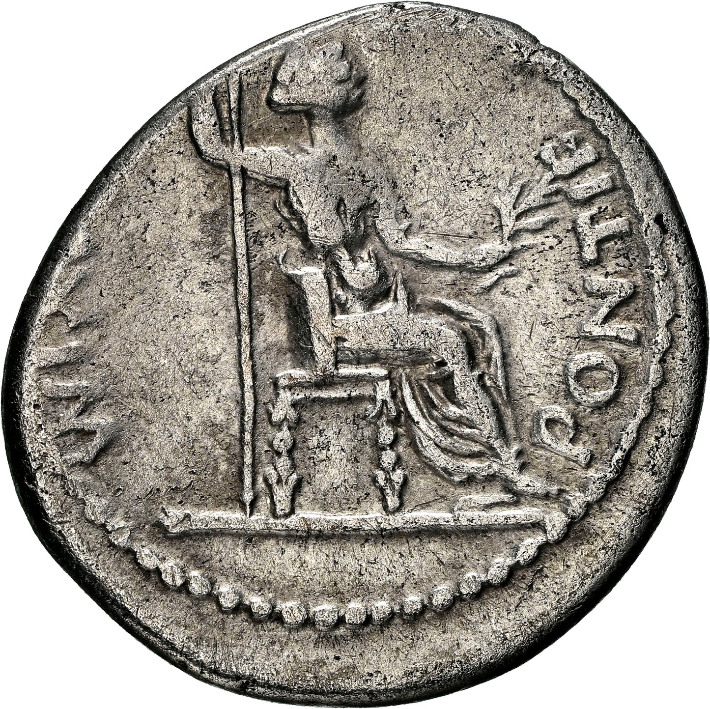 Roman Empire - Tiberius - Silver Denarius - NGC Ch F - RIC:30