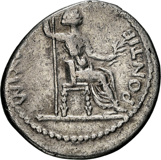 Roman Empire - Tiberius - Silver Denarius - NGC Ch F - RIC:30