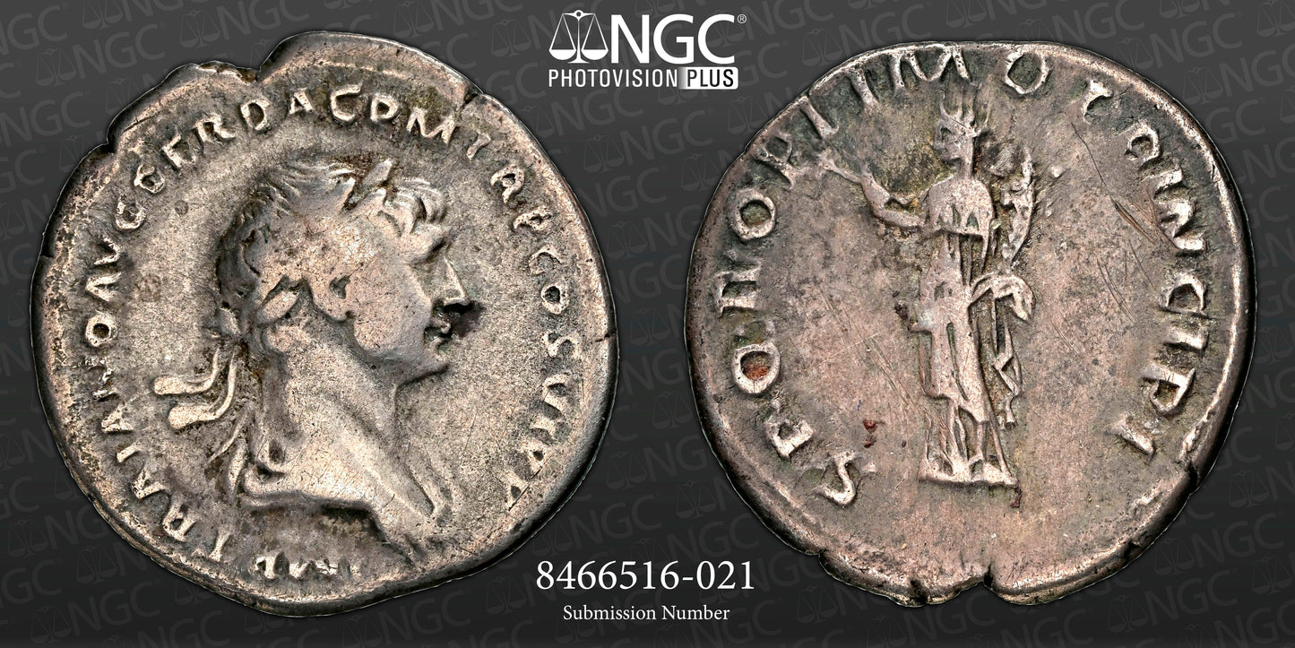 Roman Empire - Trajan - Silver Denarius - NGC F - RIC:298