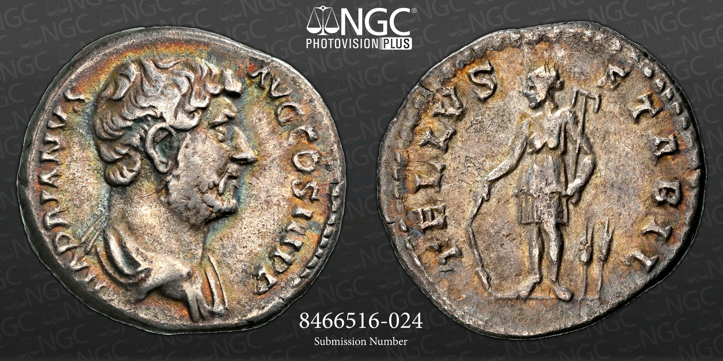 Roman Empire - Hadrian - Silver Denarius - NGC Ch VF - RIC:276