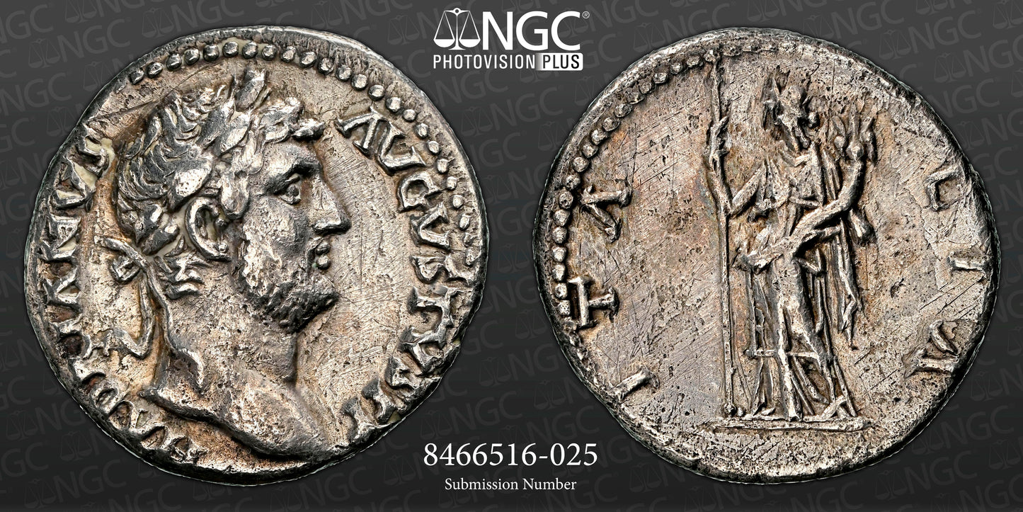 Roman Empire - Hadrian - Silver Denarius - NGC Ch VF - RIC:307