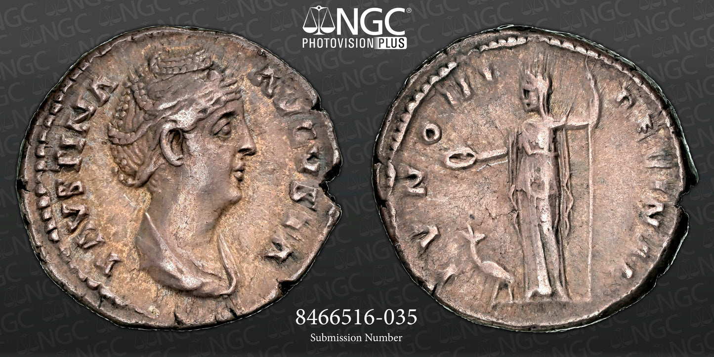 Roman Empire - Faustina I - Silver Denarius - NGC Ch XF - RIC:338