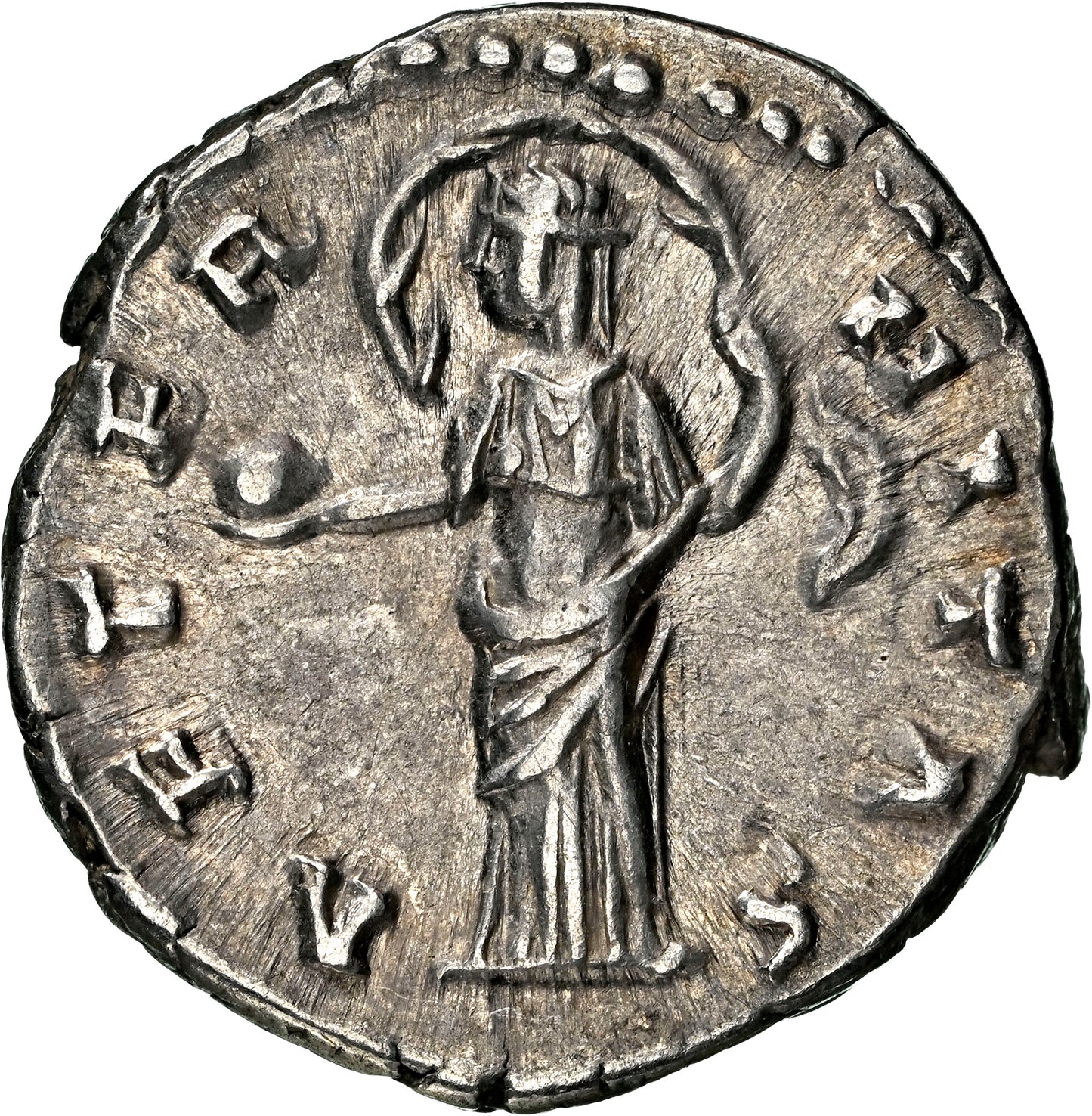 Roman Empire - Faustina I - Silver Denarius - NGC Ch XF - RIC:351