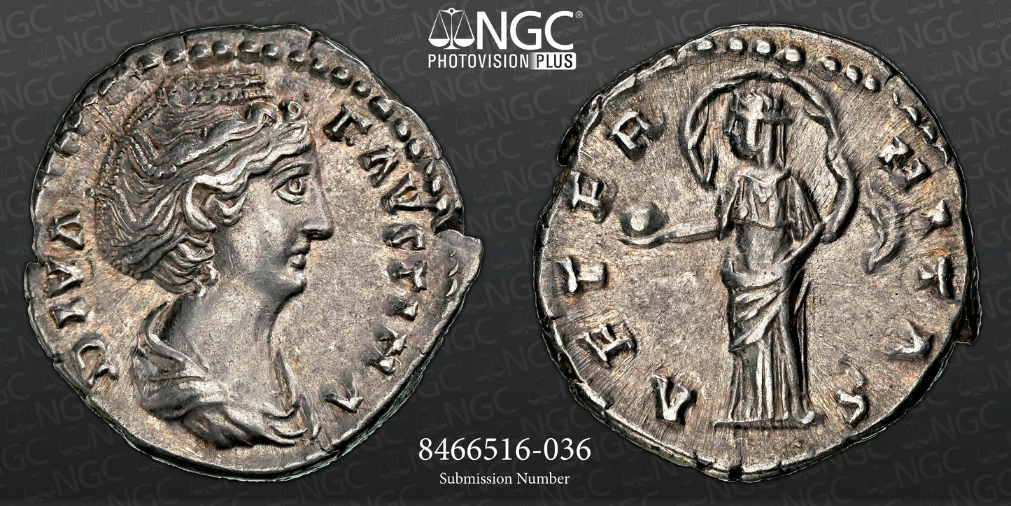 Roman Empire - Faustina I - Silver Denarius - NGC Ch XF - RIC:351
